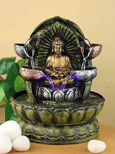 VIVARS Lord Buddha Tabletop Waterfall Fountain Fengshui Indoor Decoration Zen Fountain for Home Office Bedroom Living Room Decor