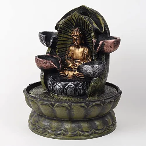 VIVARS Lord Buddha Tabletop Waterfall Fountain Fengshui Indoor Decoration Zen Fountain for Home Office Bedroom Living Room Decor