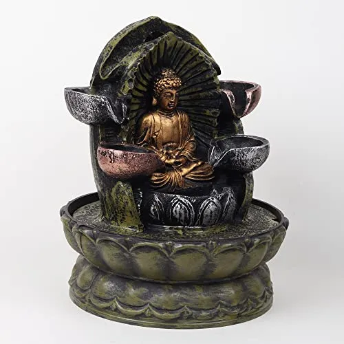 VIVARS Lord Buddha Tabletop Waterfall Fountain Fengshui Indoor Decoration Zen Fountain for Home Office Bedroom Living Room Decor