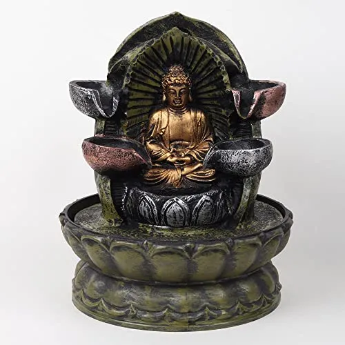 VIVARS Lord Buddha Tabletop Waterfall Fountain Fengshui Indoor Decoration Zen Fountain for Home Office Bedroom Living Room Decor