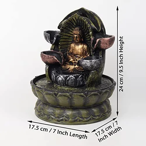 VIVARS Lord Buddha Tabletop Waterfall Fountain Fengshui Indoor Decoration Zen Fountain for Home Office Bedroom Living Room Decor