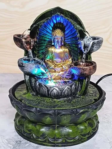 VIVARS Lord Buddha Tabletop Waterfall Fountain Fengshui Indoor Decoration Zen Fountain for Home Office Bedroom Living Room Decor