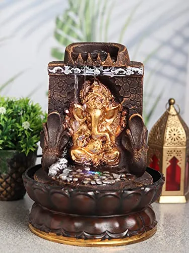 VIVARS Lord Ganesha Tabletop Water Fountain with LED Light Indoor Waterfall Feature for Home Decor Relaxation