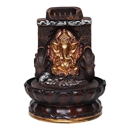 VIVARS Lord Ganesha Tabletop Water Fountain with LED Light Indoor Waterfall Feature for Home Decor Relaxation