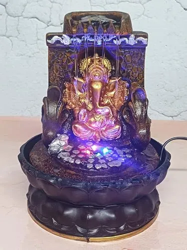 VIVARS Lord Ganesha Tabletop Water Fountain with LED Light Indoor Waterfall Feature for Home Decor Relaxation