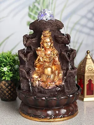 VIVARS Lord Shiva Tabletop Waterfall Fountain Relaxing Indoor Decoration, Lord Shiv Ji Waterfall Kit with Crystal Ball with Led Light for Home Office Decor (Lord Shiva Ji)