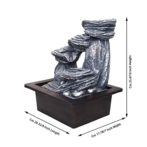 VIVARS Tabletop Water Fountain, Environmental Resin Meditation Fountain, Desktop 4-Tier Fountain, Indoor Waterfall Feature with Light for Home Office Decor Relaxation (Waterfall-1) Grey