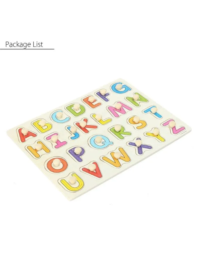 Wooden Capital Alphabet Puzzle with Knobs for Kids - Educational Learning Toy for Toddlers - Perfect for Fine Motor Skills and Letter Recognition