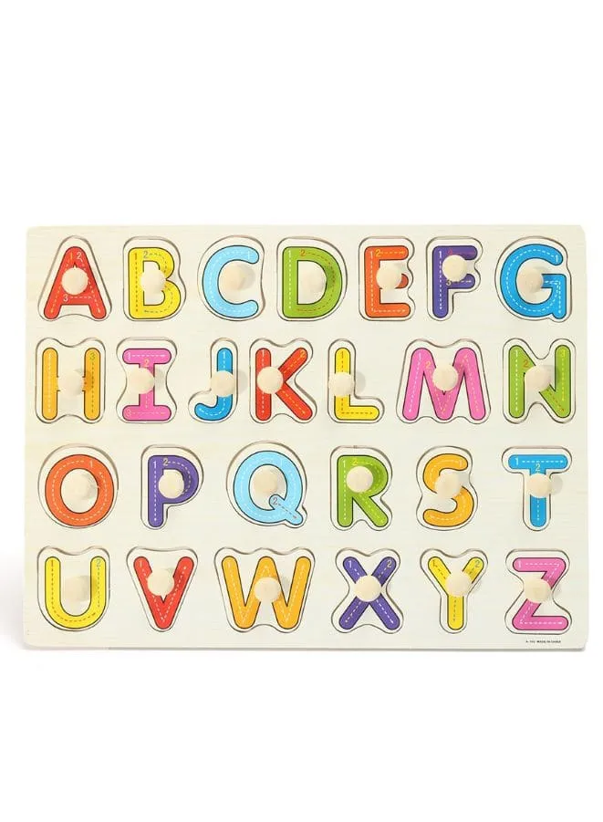 Wooden Capital Alphabet Puzzle with Knobs for Kids - Educational Learning Toy for Toddlers - Perfect for Fine Motor Skills and Letter Recognition