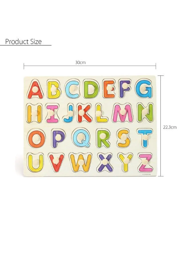 Wooden Capital Alphabet Puzzle with Knobs for Kids - Educational Learning Toy for Toddlers - Perfect for Fine Motor Skills and Letter Recognition